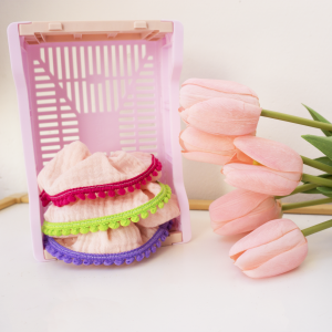 Chouchous gaze de coton - Rose léopard avec pompons