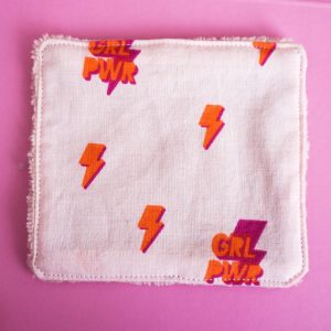 Lingette lavable pour femme en coton et éponge de bambou, motif Girl Power avec éclairs, accessoire zéro déchet réutilisable