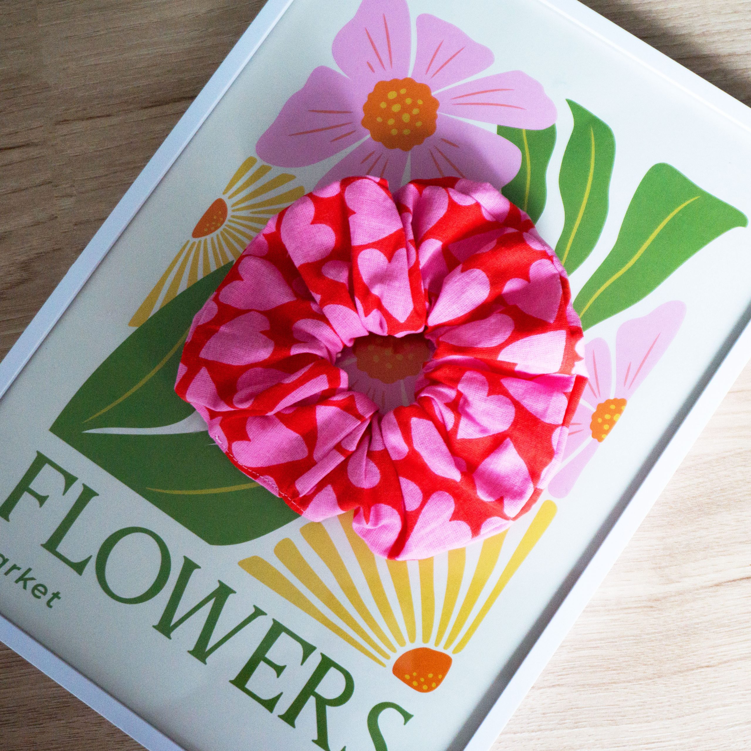 Chouchous tissu - rose et rouge motifs coeurs