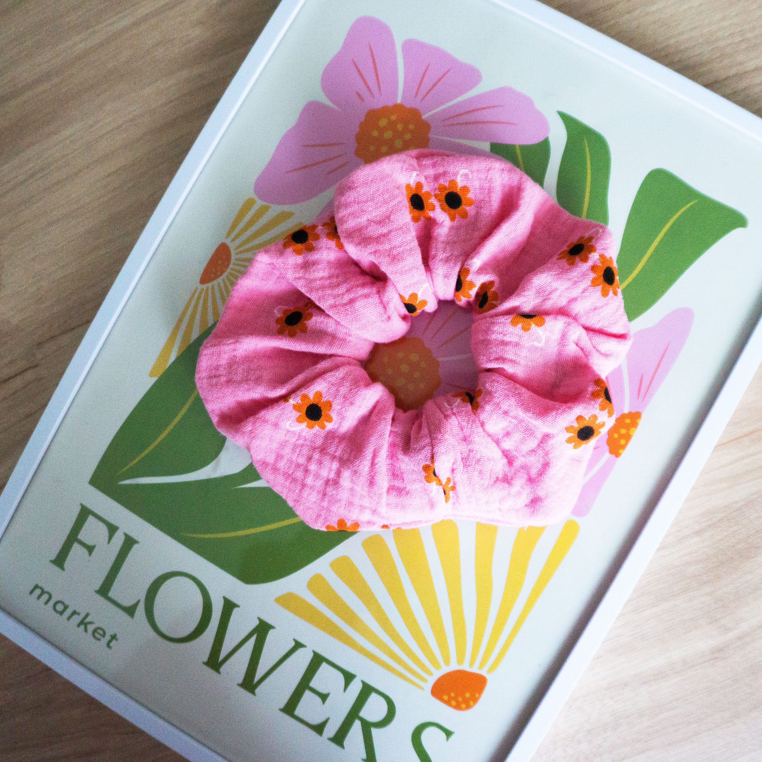 Chouchous tissu - rose motifs fleurs