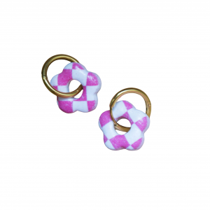Boucles Petite Fleur Damier Rose