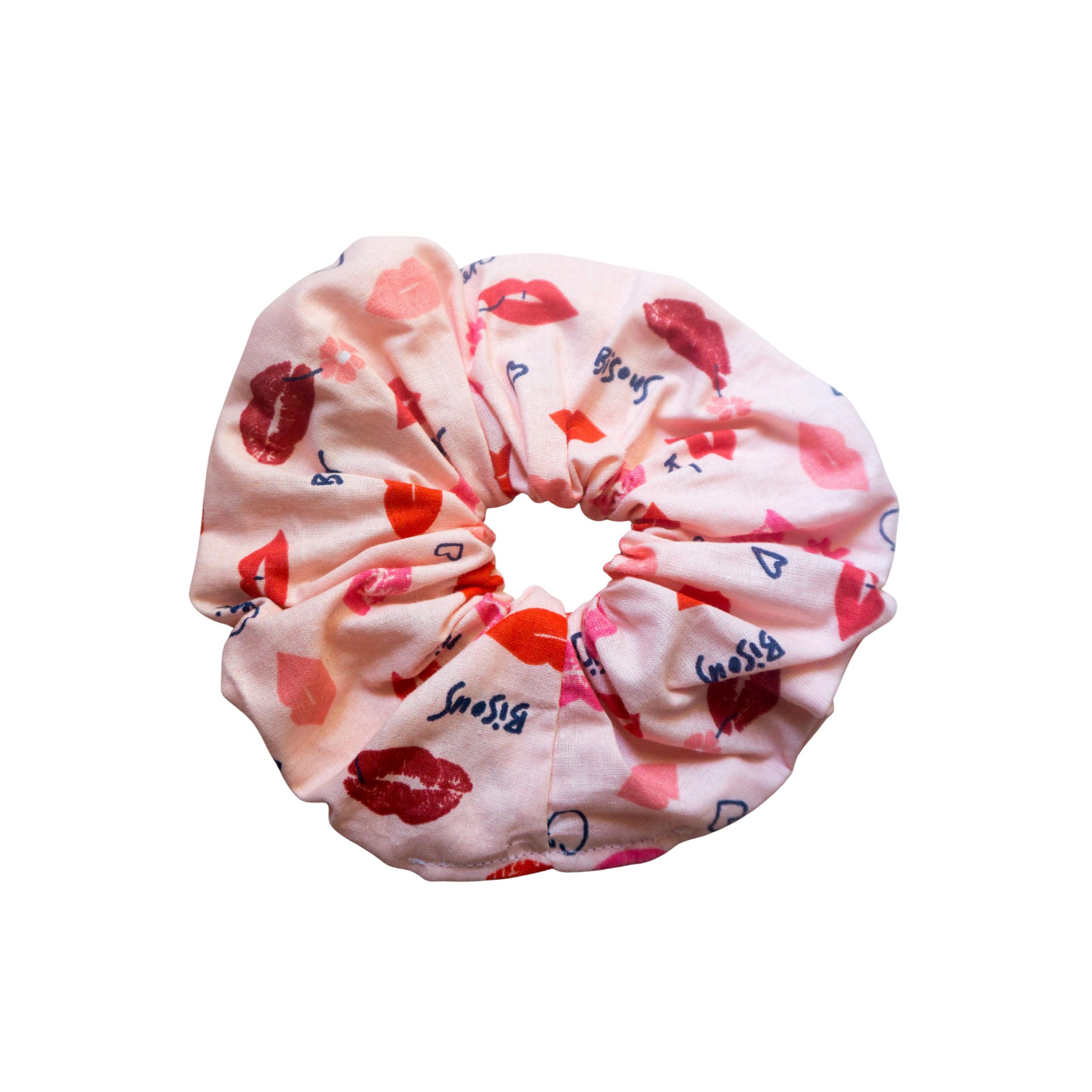 BIJOUX ET ACCESSOIRES FAITS MAIN (28) Chouchous tissu - rose, violet et orange motifs éclair et girl power